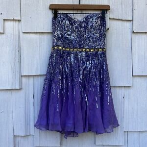 Sherri Hill Strapless Purple Sequin Ombre‎ Beaded Silk Prom Homecoming Dress  4